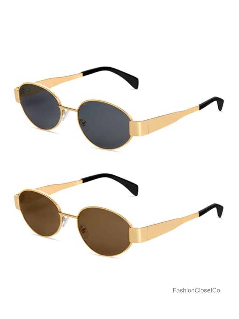 Retro Oval Sunglasses Uv400 Protection Metal Frame Silicone Nose Pads